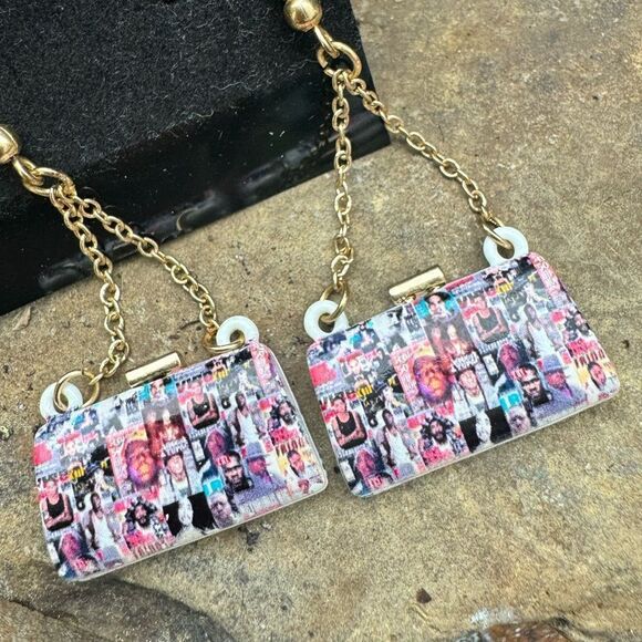 Vintage Retro 90’s Hip Hop Legends Dangle Purse Earrings, Music - Picture 1 of 6